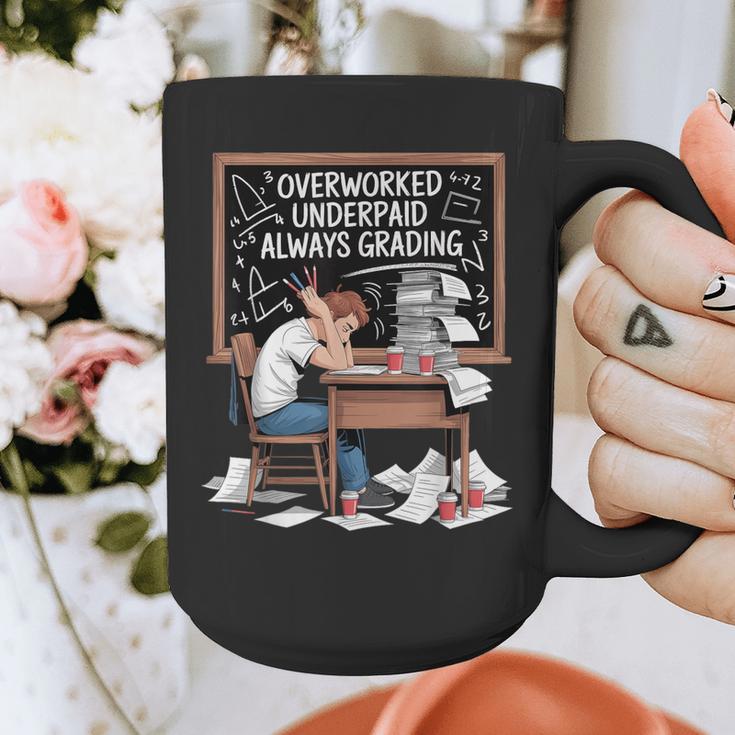 Overworked Underpaid Always Grading Teacher Graphic Print Coffee Mug, funny design Overworked Underpaid Always Grading Teacher Graphic Print Coffee Mug, funny design