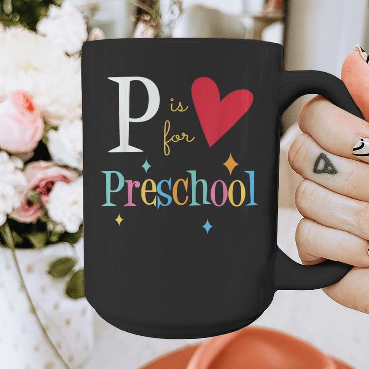 P Is For Preschool Teacher Student Back To School Graphic Print Coffee Mug, funny design