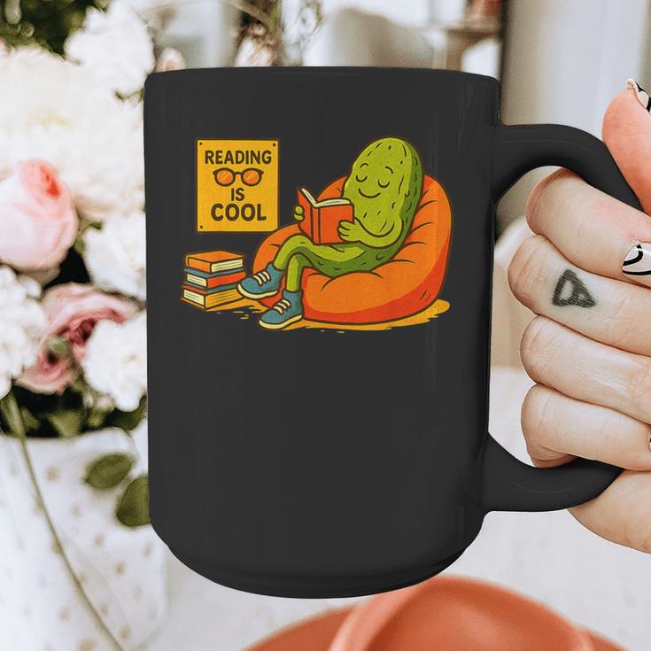 Pickle Reading Books Bookworm Teacher Librarian Kids Retro Graphic Print Coffee Mug, funny design