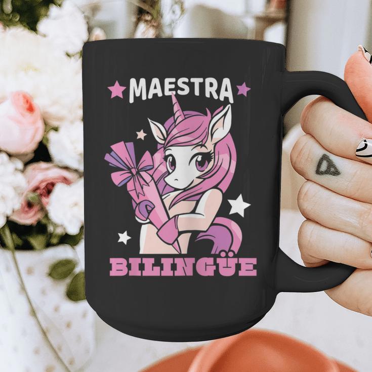 Pink Unicorn Spanish Teacher Regalos Para Bilingue Teacher Graphic Print Coffee Mug, funny design