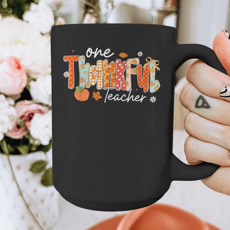 Preppy One Thankful Teacher Coquette Thanksgiving Teacher Graphic Print Coffee Mug, funny design