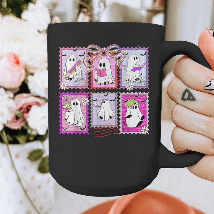 Preppy Spooky Teacher Halloween Ghost Coquette Bow Autumn Graphic Print Coffee Mug, funny design