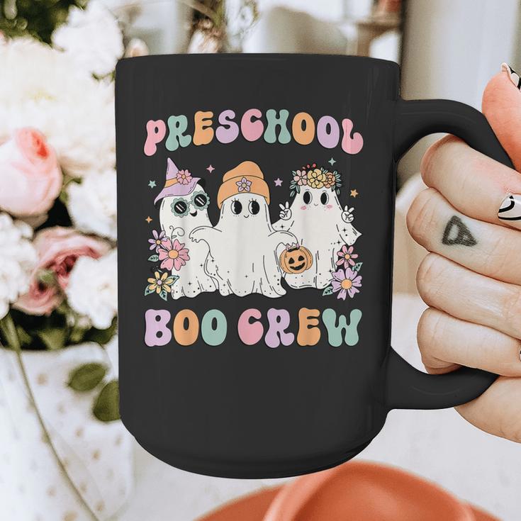 Preschool Boo Crew Groovy Halloween Floral Ghost Teacher Men Women Kids Graphic Print Coffee Mug, Groovy Teacher Gifts, funny design