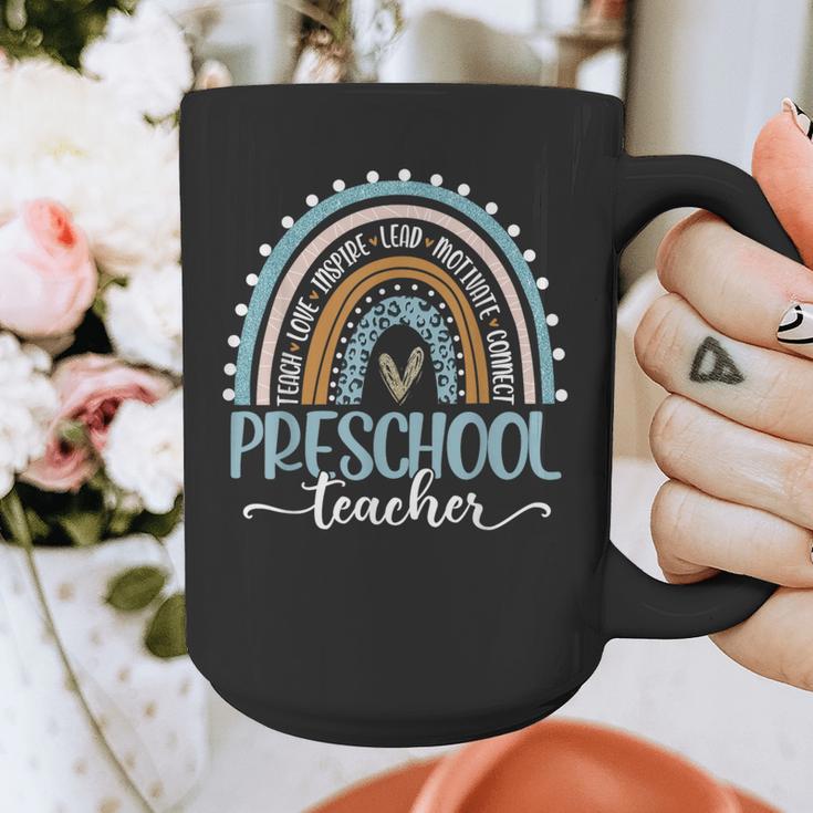 Preschool Teacher Leopard Boho Rainbow Back To School Graphic Print Coffee Mug, funny design