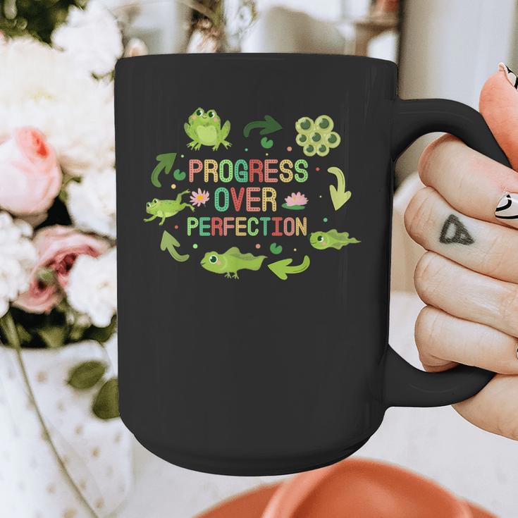 Progress Over Perfection Frog Back To School Teacher Graphic Print Coffee Mug, funny design