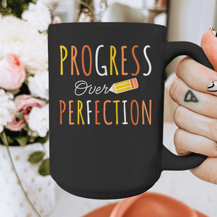 Progress Over Perfection Teacher Pencil Back-To-School Graphic Print Coffee Mug, funny design