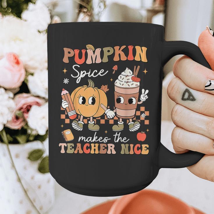 Pumpkin Spice Makes Teacher Nice Retro Fall Spooky Season Graphic Print Coffee Mug, funny design Pumpkin Spice Makes Teacher Nice Retro Fall Spooky Season Graphic Print Coffee Mug, funny design