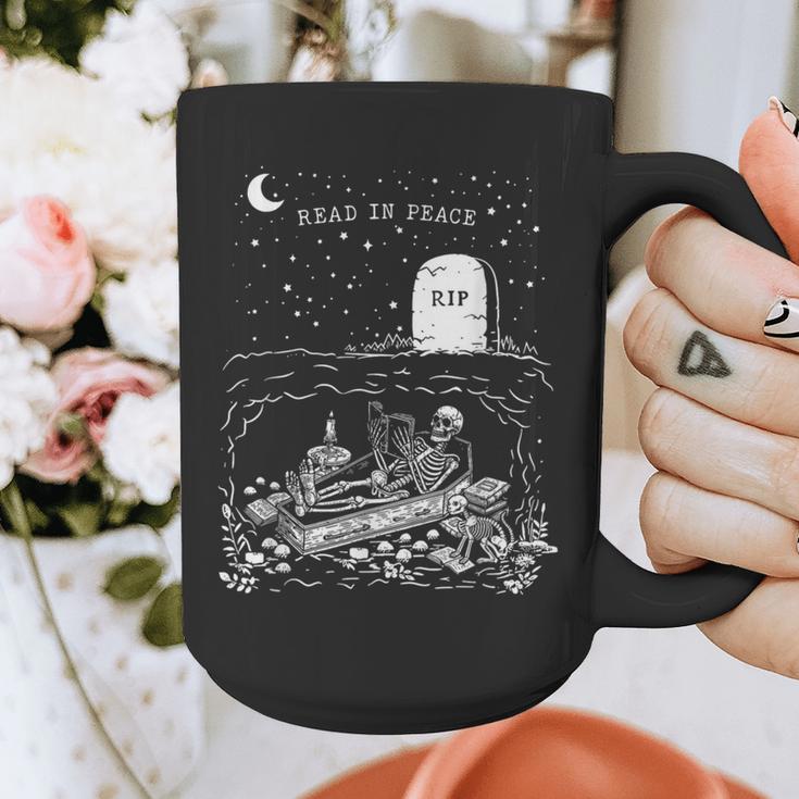 Read In Peace Skeleton Halloween Book Reading Spooky Teacher Graphic Print Coffee Mug, funny design