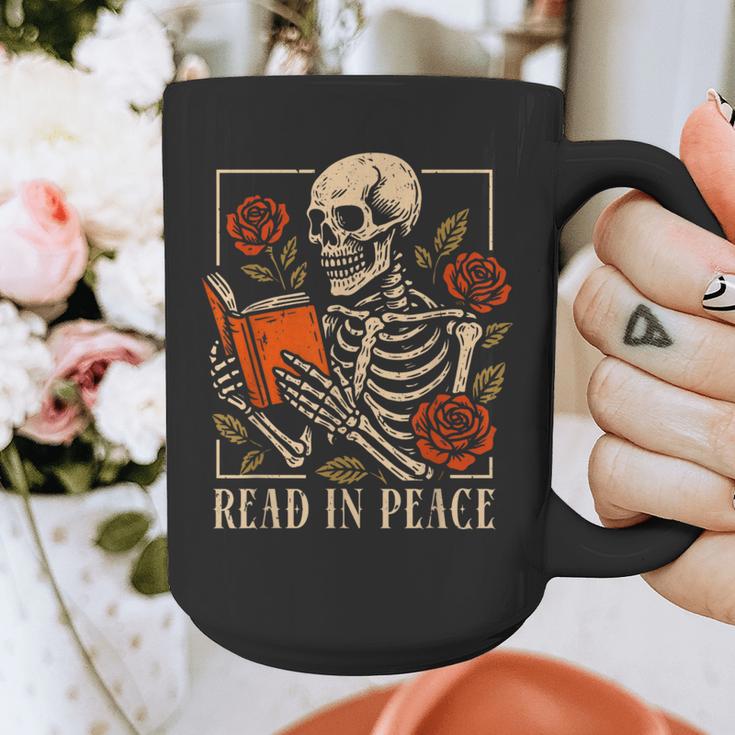 Read In Peace Skeleton Reading Book Halloween Teacher Graphic Print Coffee Mug, funny design