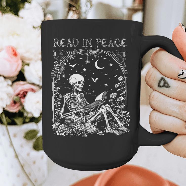 Read In Peace Skeleton Reading Teacher Spooky Halloween Graphic Print Coffee Mug, funny design