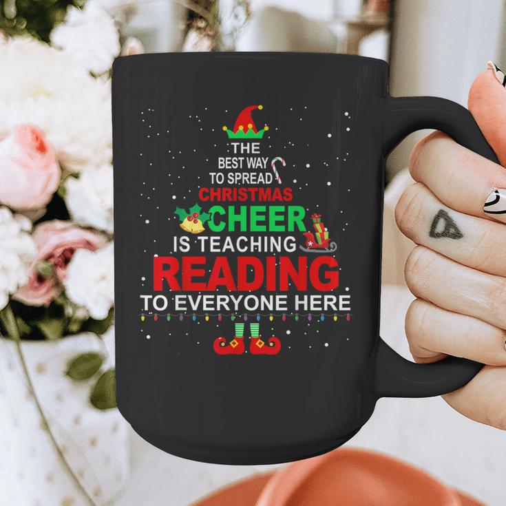 Reading Teacher Christmas Shirt Elf Christmas Cheer For Men Women Graphic Print Coffee Mug, funny design