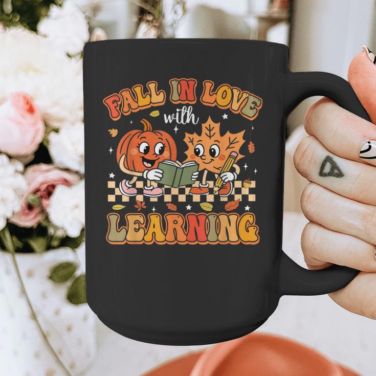 Retro Fall In Love With Learning Autumn Pumpkin Teachers Graphic Print Coffee Mug, funny design