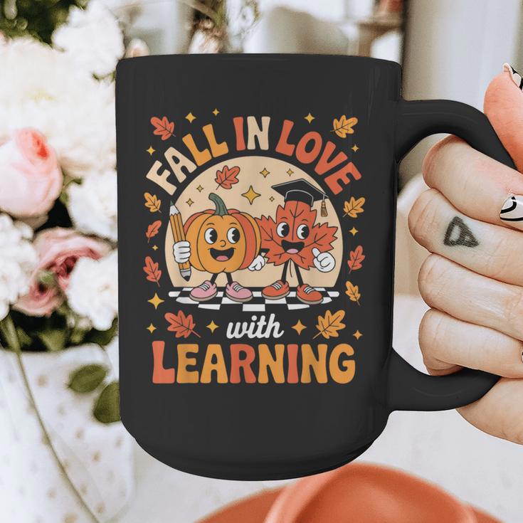 Retro Fall In Love With Learning Pumpkin Leaf Teacher Autumn Graphic Print Coffee Mug, funny design Retro Fall In Love With Learning Pumpkin Leaf Teacher Autumn Graphic Print Coffee Mug, funny design