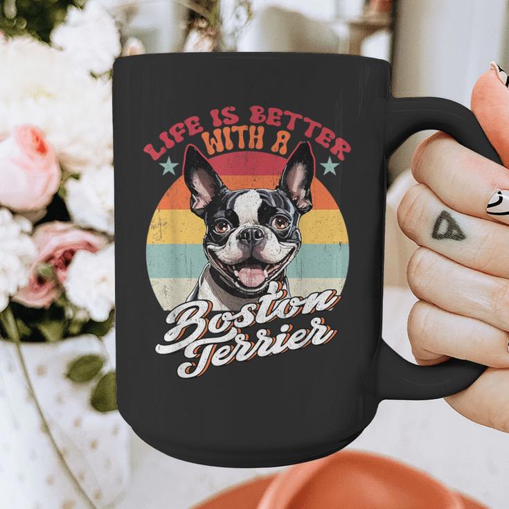 Retro Life Is Better With Boston Terrier Mom Dog Lover Graphic Print Coffee Mug, Couple Gifts, Mom Gifts, Boston Terrier Mom Gifts, funny design