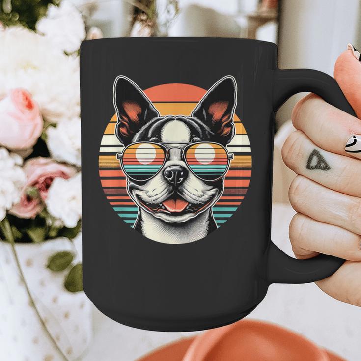 Retro Sunset Sunglasses Boston Terrier Boston Bull Bostie Graphic Print Coffee Mug, funny design