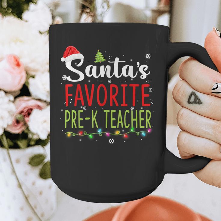 Santa's Favorite Pre-K Teacher Christmas Santa Hat Lights For Men Women Kids Graphic Print Coffee Mug, funny design Santa's Favorite Pre-K Teacher Christmas Santa Hat Lights For Men Women Kids Graphic Print Coffee Mug, funny design