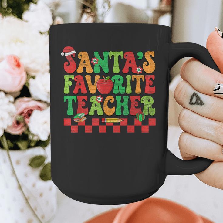 Santas Favorite Teacher Retro Groovy Christmas Xmas Women Graphic Print Coffee Mug, Groovy Teacher Gifts, funny design