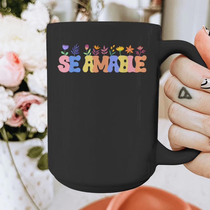 Se Amable Be Kind In Spanish Groovy Teacher Flowers Graphic Print Coffee Mug, Groovy Teacher Gifts, funny design