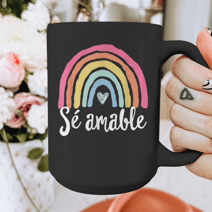 Sé Amable Spanish Bilingual Teacher Be Kind Boho Rainbow Graphic Print Coffee Mug, funny design