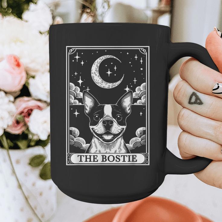Tarot Card Vintage Crescent Moon Boston Terrier Dog Mom Graphic Print Coffee Mug, Couple Gifts, Mom Gifts, Boston Terrier Tarot Gifts, Boston Terrier Mom Gifts, funny design