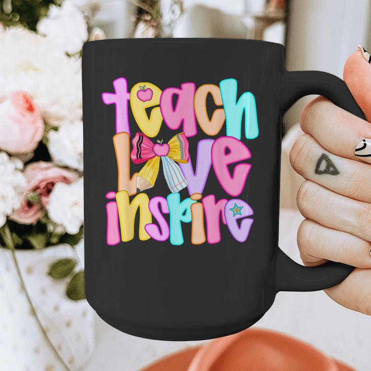 Teach Love Inspire Preppy Back To School Teacher Women Graphic Print Coffee Mug, funny design Teach Love Inspire Preppy Back To School Teacher Women Graphic Print Coffee Mug, funny design
