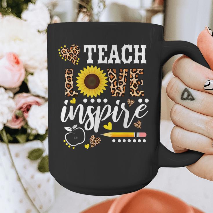 TEACH LOVE INSPIRE Teacher Sunflower Appreciation Graphic Print Coffee Mug, funny design
