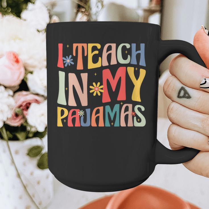 I Teach In My Pajamas Retro Groovy Teacher Humor Graphic Print Coffee Mug, Groovy Teacher Gifts, funny design