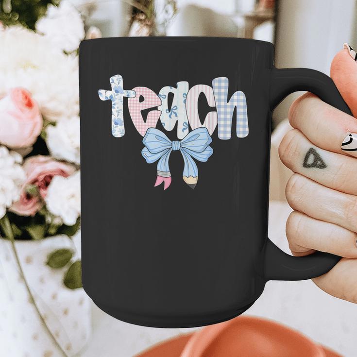 Teach Teacher Coquette Bow Pencil Back To School First Day Graphic Print Coffee Mug, funny design Teach Teacher Coquette Bow Pencil Back To School First Day Graphic Print Coffee Mug, funny design
