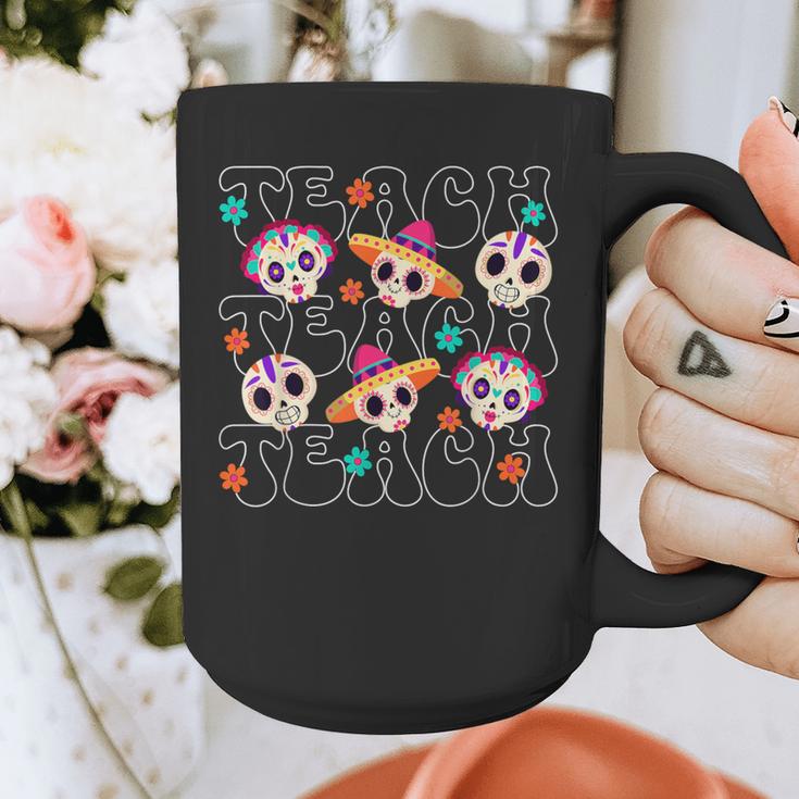 Teach Teacher Dia De Los Muertos Day Of The Dead Sugar Skull Graphic Print Coffee Mug, funny design