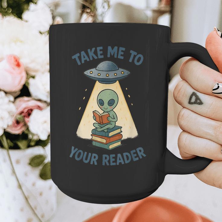 Teacher Alien Books UFO Reading Take Me To Your Reader Graphic Print Coffee Mug, funny design