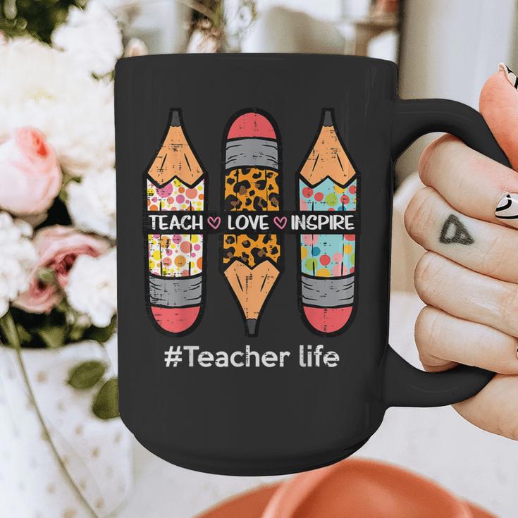 Teacher Life Teach Love Inspire Pencils Inspirational Women Graphic Print Coffee Mug, funny design Teacher Life Teach Love Inspire Pencils Inspirational Women Graphic Print Coffee Mug, funny design