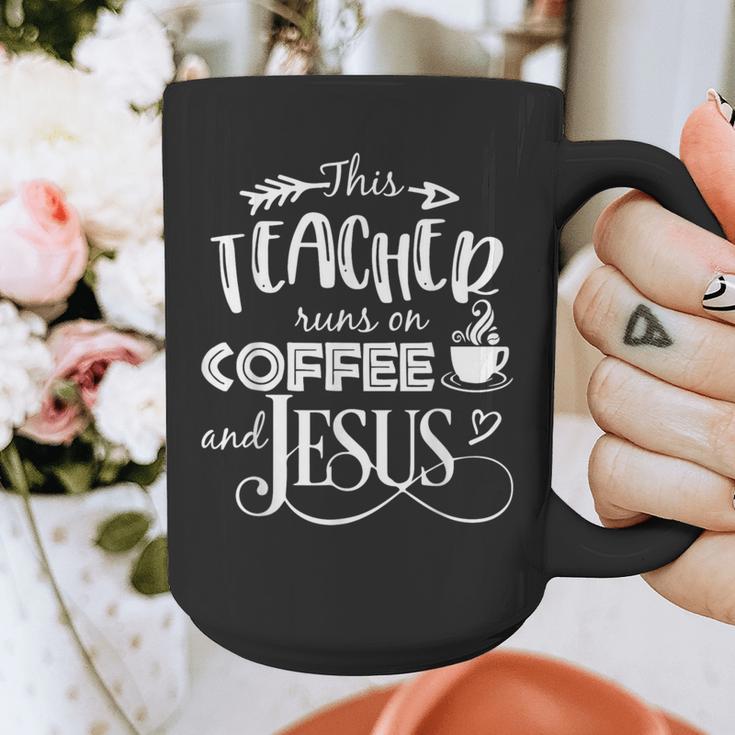 This Teacher Runs On Coffee And Jesus T Shirt Christian Tees Graphic Print Coffee Mug, funny design