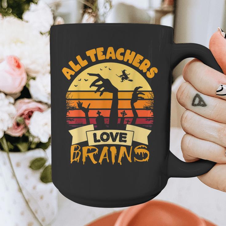 Teacher Shirts Halloween All Teachers Love Brains Graphic Print Coffee Mug, funny design