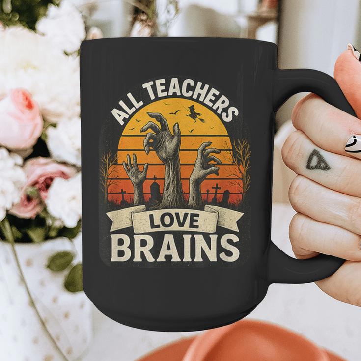 Teacher All Teachers Love Brains Halloween Graphic Print Coffee Mug, funny design