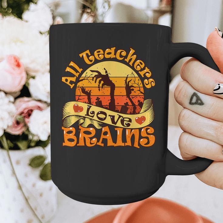 Teacher All Teachers Love Brains Halloween Party Graphic Print Coffee Mug, funny design