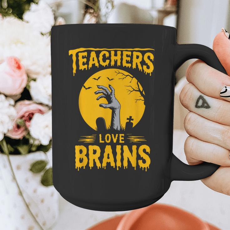 Teachers Love Brains Shirt Men Women Halloween Teacher Graphic Print Coffee Mug, funny design