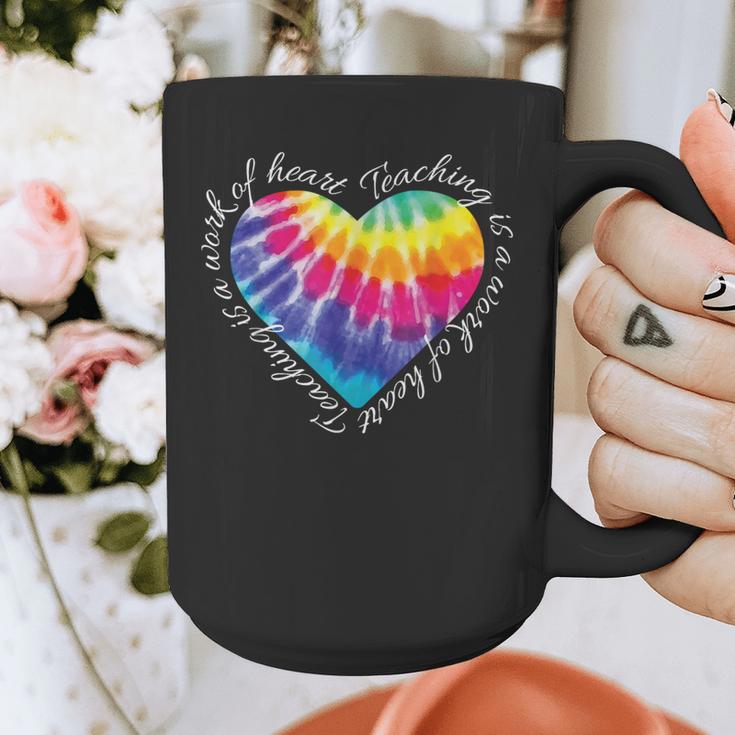 Teaching Is a Work Of Heart Tie Dye Hippie For Teacher For Men Women Girls Kids Graphic Print Coffee Mug, funny design