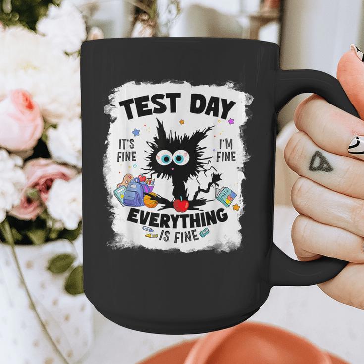 Test Day Stressed Cat Teacher Student Kids Testing Day Graphic Print Coffee Mug, funny design