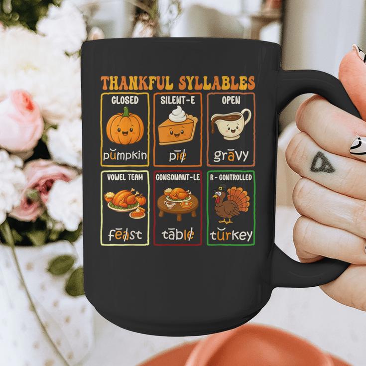 Thankful Syllables Thanksgiving Phonics Reading Teacher Fall Graphic Print Coffee Mug, funny design