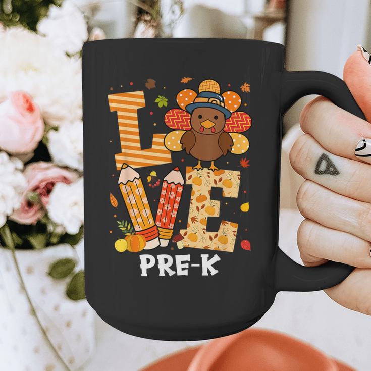 Thanksgiving Love Pre-K Teacher Turkey Autumn Fall For Men Women Girls Kids Graphic Print Coffee Mug, funny design