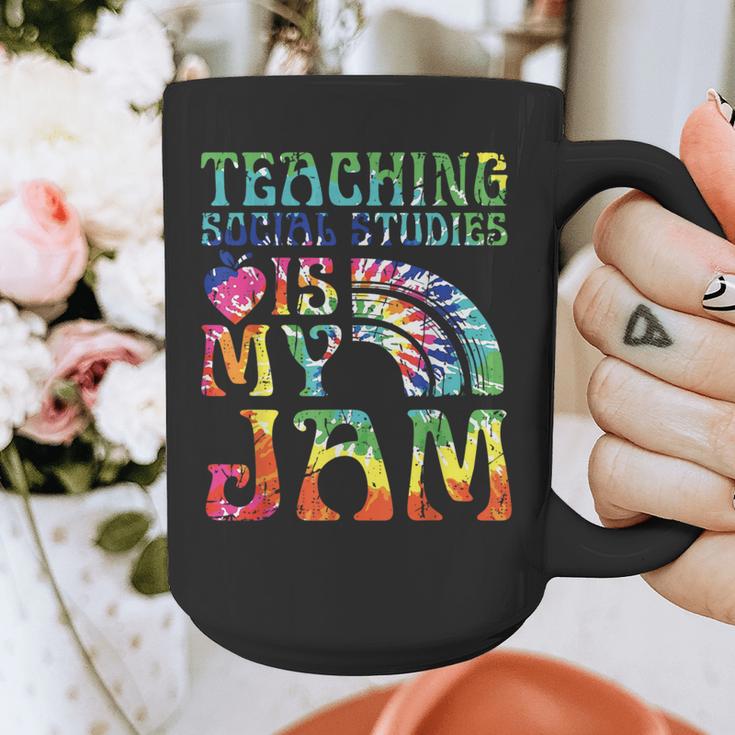 Tie Dye Teaching Social Studies Is My Jam Sunglasses Teacher Graphic Print Coffee Mug, funny design