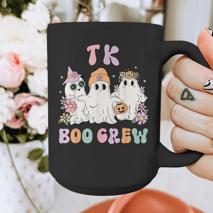 TK Boo Crew Retro Groovy Halloween Floral Ghost TK Teacher Graphic Print Coffee Mug, Groovy Teacher Gifts, funny design