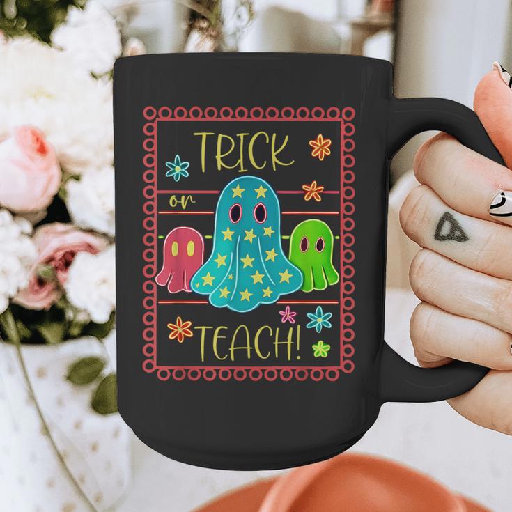Trick Or Teach Neon Ghost Flower Teacher Spooky Halloween Graphic Print Coffee Mug, funny design Trick Or Teach Neon Ghost Flower Teacher Spooky Halloween Graphic Print Coffee Mug, funny design
