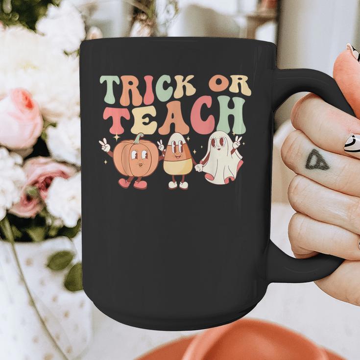 Trick Or Teach Pumpkin Candy Corn Ghost Halloween Teacher Graphic Print Coffee Mug, funny design Trick Or Teach Pumpkin Candy Corn Ghost Halloween Teacher Graphic Print Coffee Mug, funny design