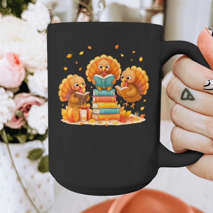 Turkey Read Books Reading Fall Thanksgiving Teacher Graphic Print Coffee Mug, funny design