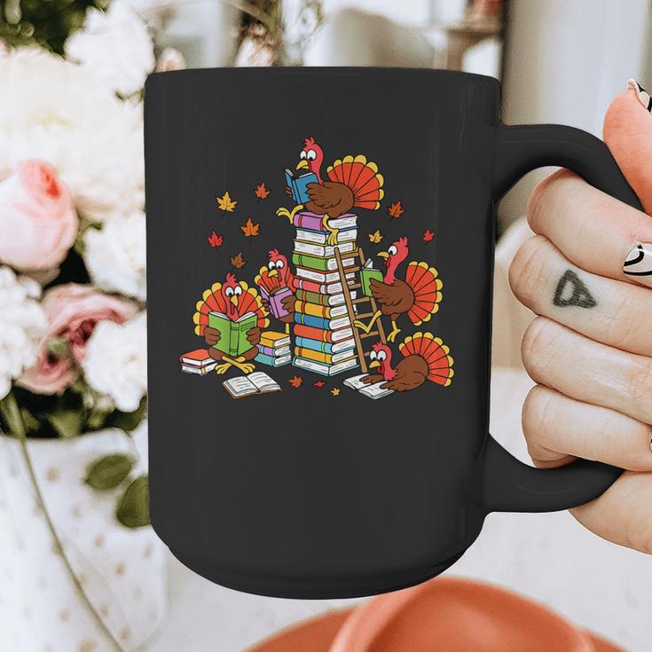 Turkey Reading Books Fall Thanksgiving Teacher Librarian Graphic Print Coffee Mug, funny design