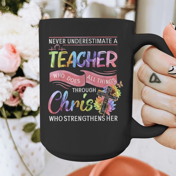 Never Underestimate A Teacher Does All Things Through Christ For Men Women Graphic Print Coffee Mug, funny design