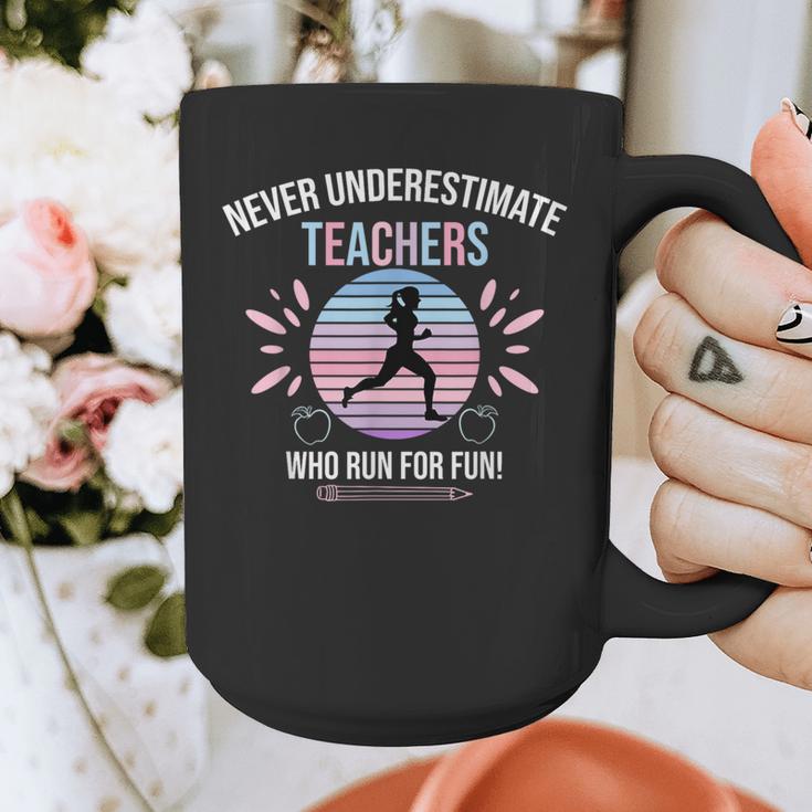 Never Underestimate Teachers Who Runs For Fun Graphic Print Coffee Mug, funny design