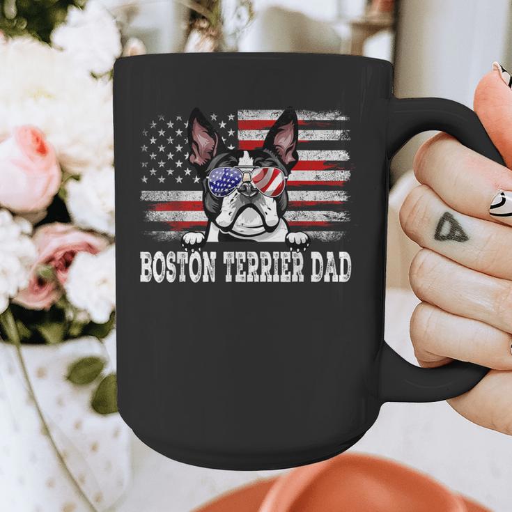 Vintage Boston Terrier Dad American Flag Father's Day Graphic Print Coffee Mug, Couple Gifts, Boston Terrier Dad Gifts, American Boston Terrier Gifts, funny design