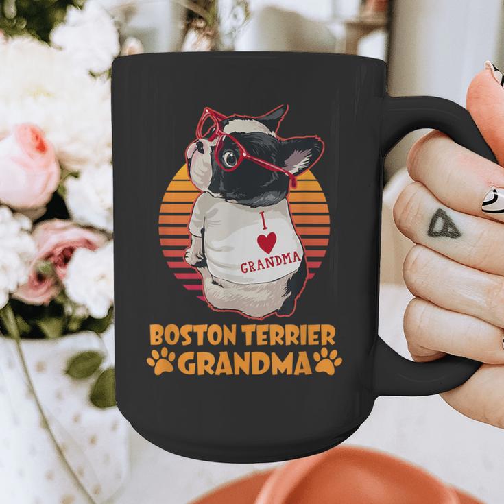 Vintage Boston Terrier Grandma Wear Sunglasses Dog Lover Men Women Girls Kids Graphic Print Coffee Mug, funny design